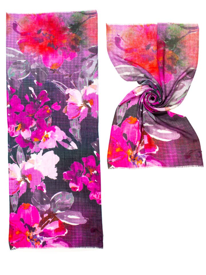 STOLE FLOWER PRINT 92%WO 8%SILK 70X180 MADE IN INDIA for wholesale by Ayfee