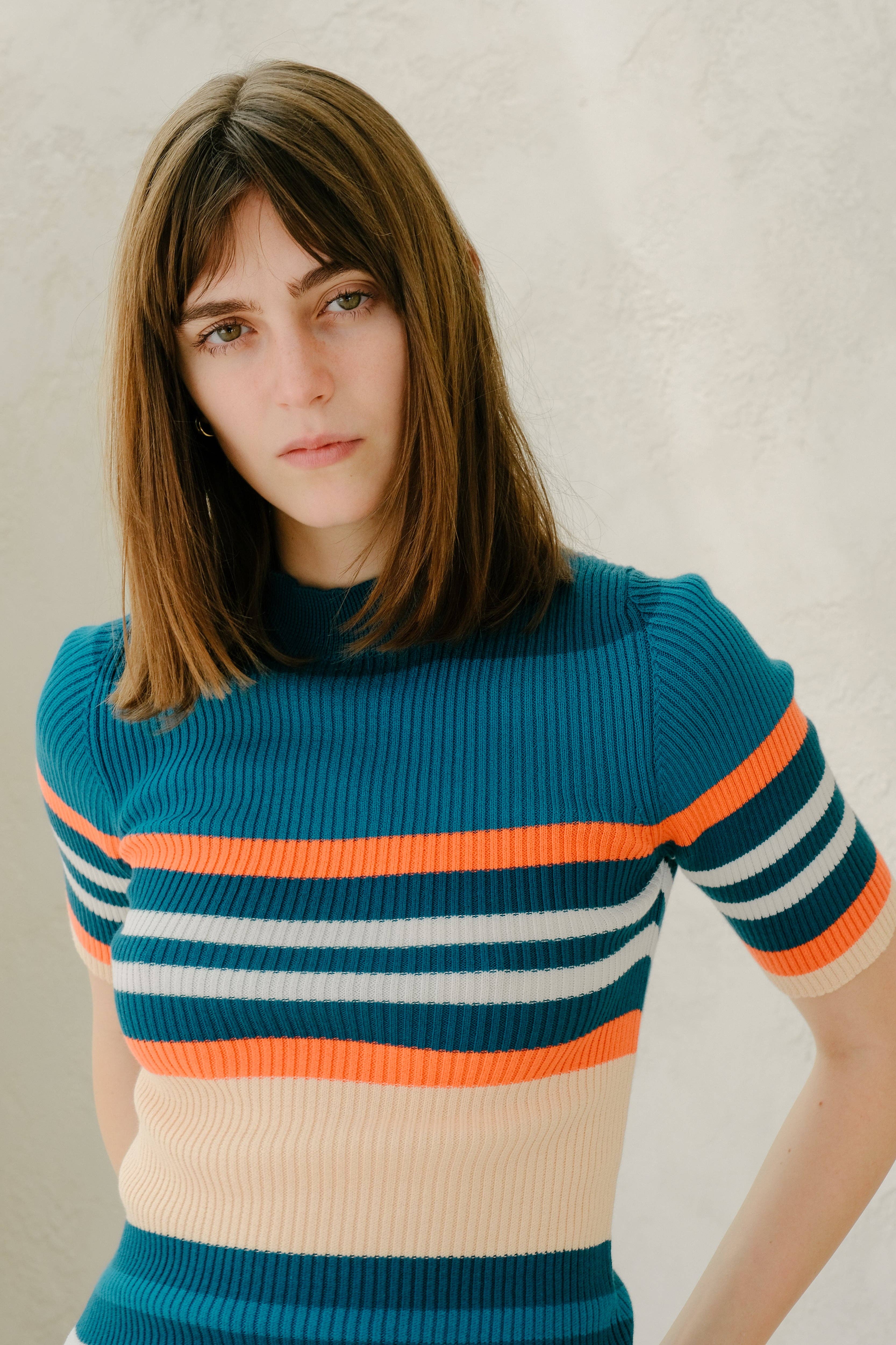 Lèmme - Vente Haut en maille – femme - T-shirt côtelé à rayures en coton Pima3