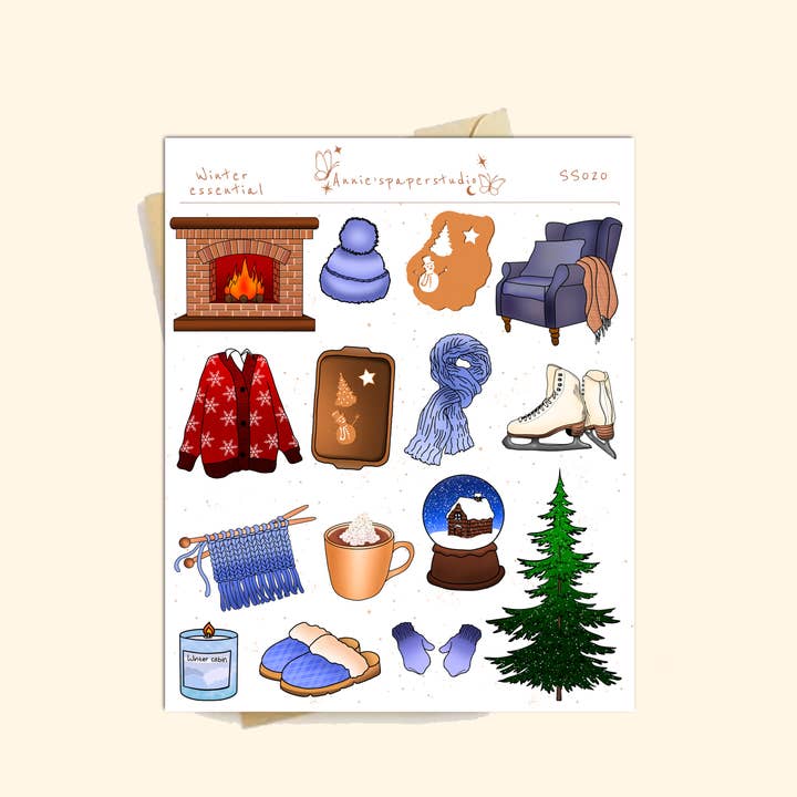 Winter essential sticker sheet for wholesale by Annie's paper studio