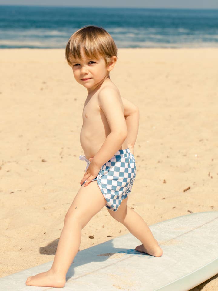 Damier blue children's swim shorts for wholesale by Pantai Pantai