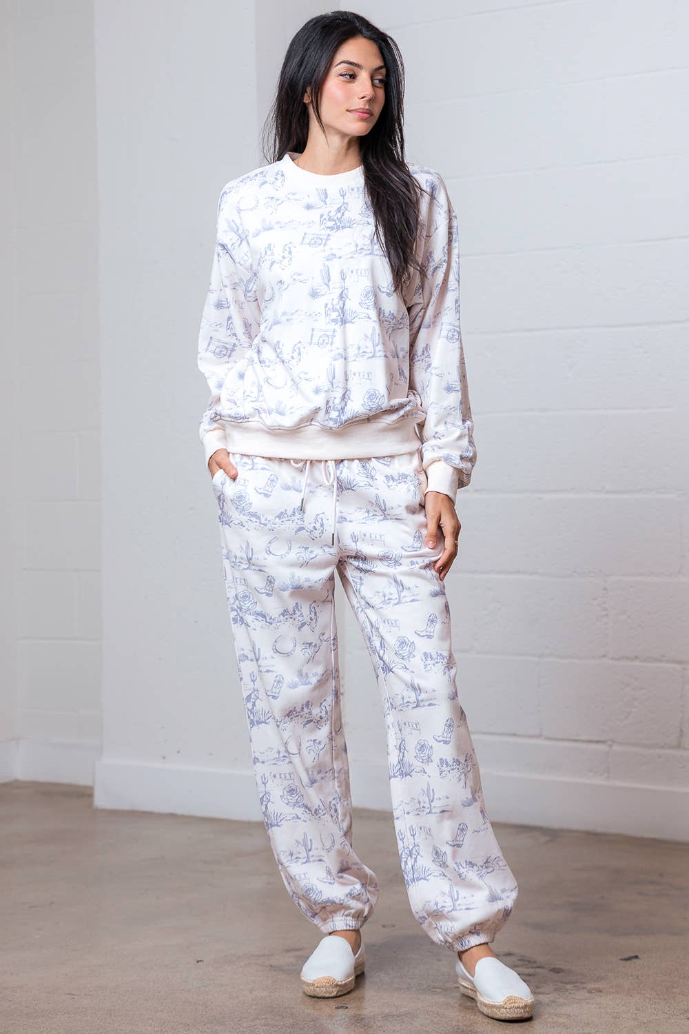 IVORY MULTI HP35228T-WESTERN PRINT BANDING SWEAT PANTS W/ SIDE POCKET for wholesale on Faire4