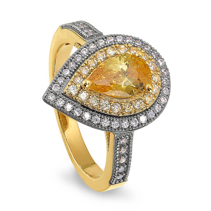 Poire micropavée en argent sterling avec finition dorée et platine pour la vente par Kelly Waters