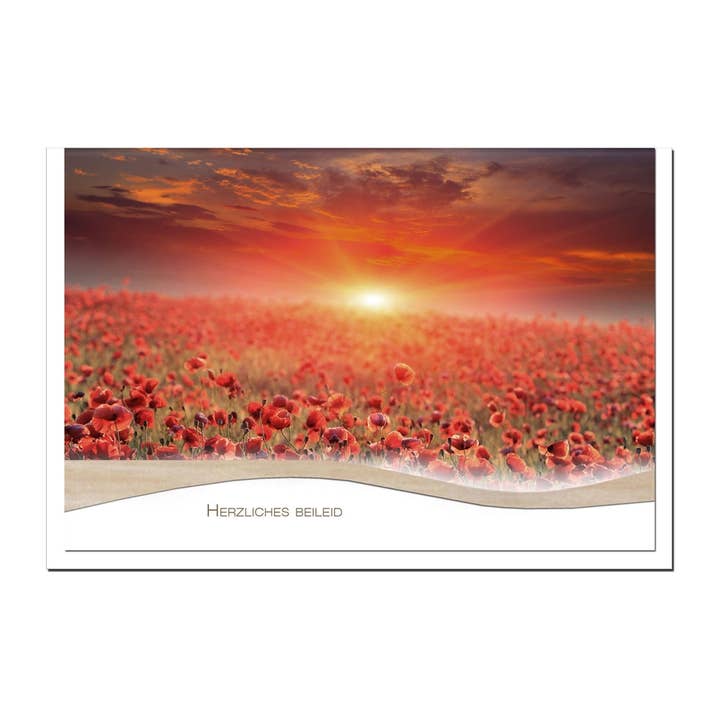 metALUm Sympathy Card B6 Landscape – Poppy Field at Sunset – Heartfelt Condolences for wholesale by metALUm