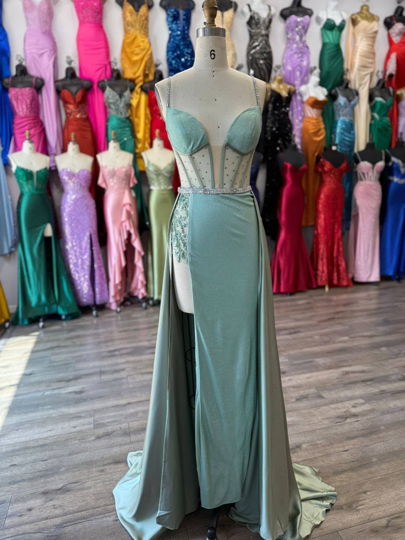 La Veneto - Wholesale Dress - Women's - Spaghetti Strap sweetheart neckline, sheer bodice, scattered17