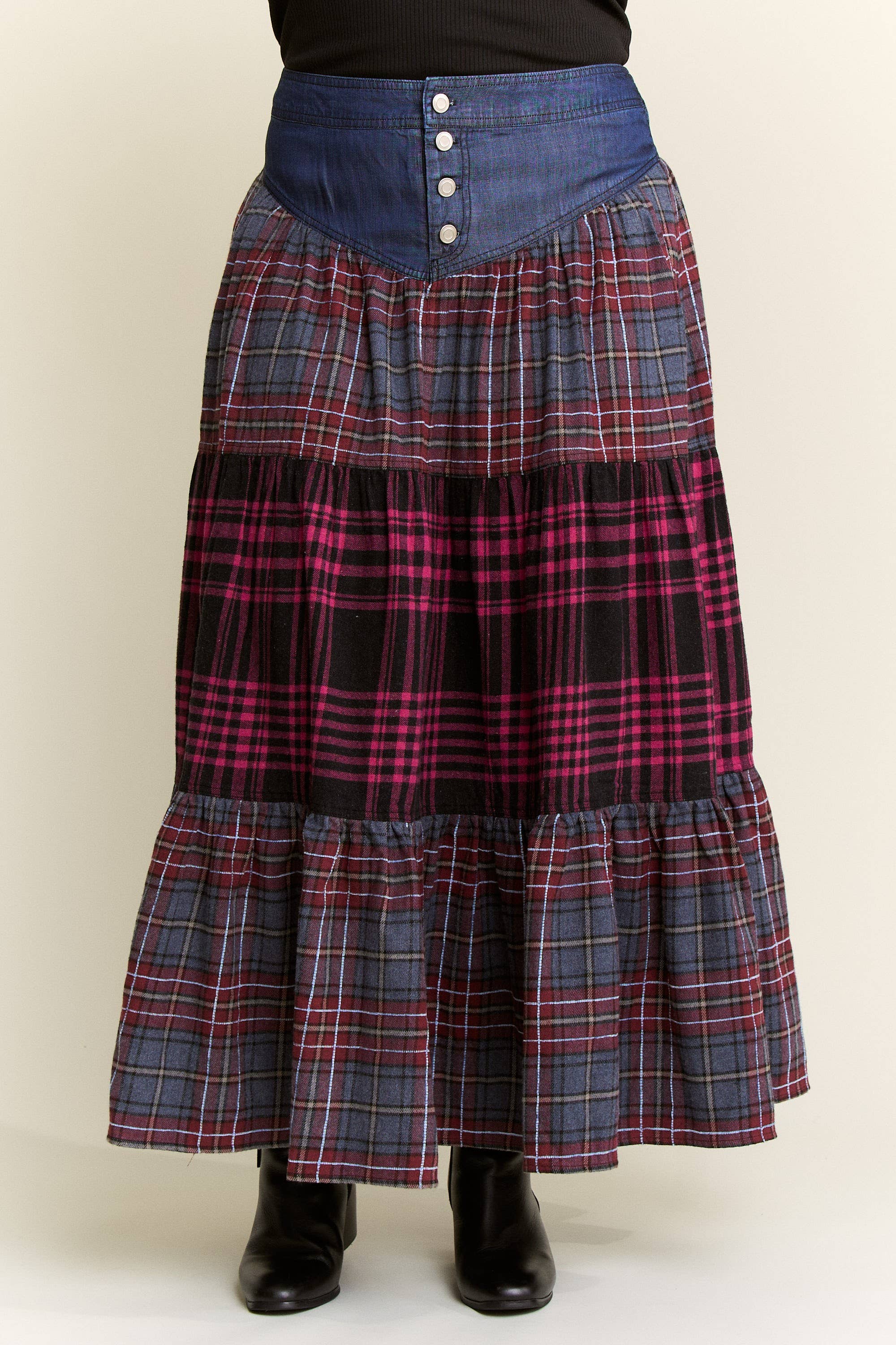 JADE BY JANE PLUS - Wholesale Skirt - Women's - Plaid Tiered Skirt (Plus size)5