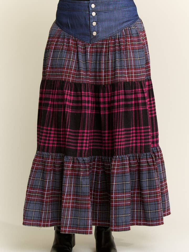 JADE BY JANE PLUS - Wholesale Skirt - Women's - Plaid Tiered Skirt (Plus size)5
