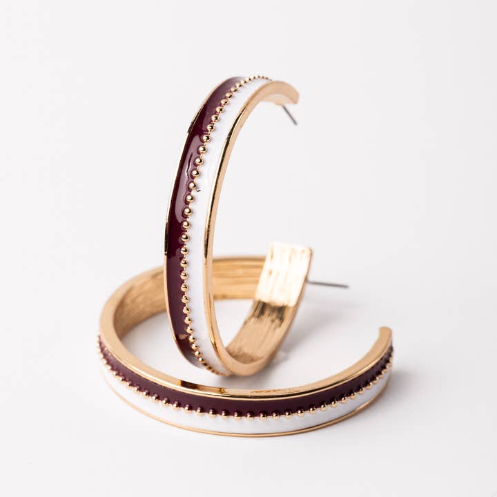 Earrings Meaghan  Maroon & White L for wholesale by Michelle McDowell