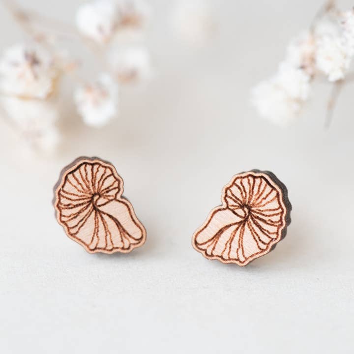 Seashell 2 Cherry Wood Stud Earrings - ES13033 for wholesale by Robin Valley
