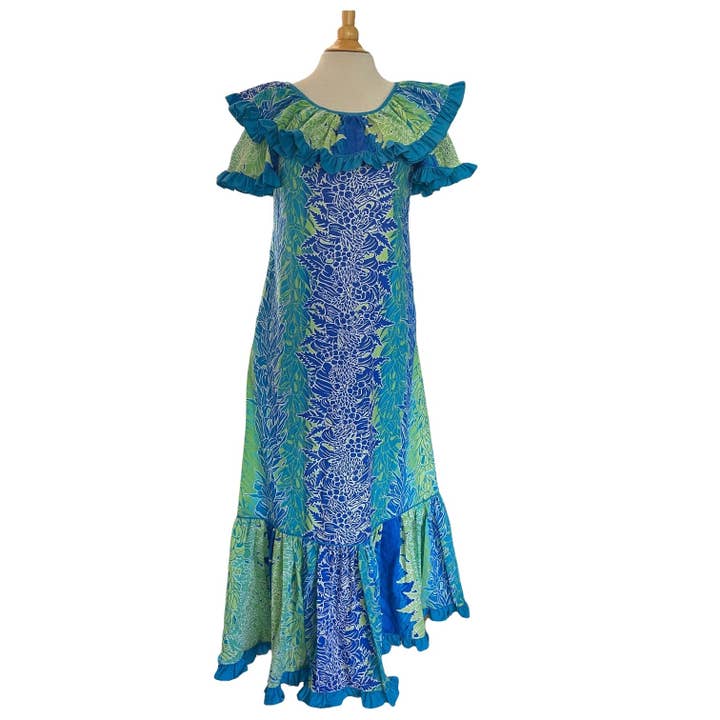Tropical Lei Flowers Ombre Muumuu - Blue 7378 for wholesale by Muumuu Rainbow / DBA Princess Kaiulani Fashions