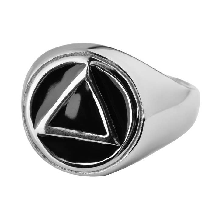 Anillo con símbolo de recuperación de AA en acero inoxidable para hombres o mujeres para venta al por mayor de Joyful Sentiments