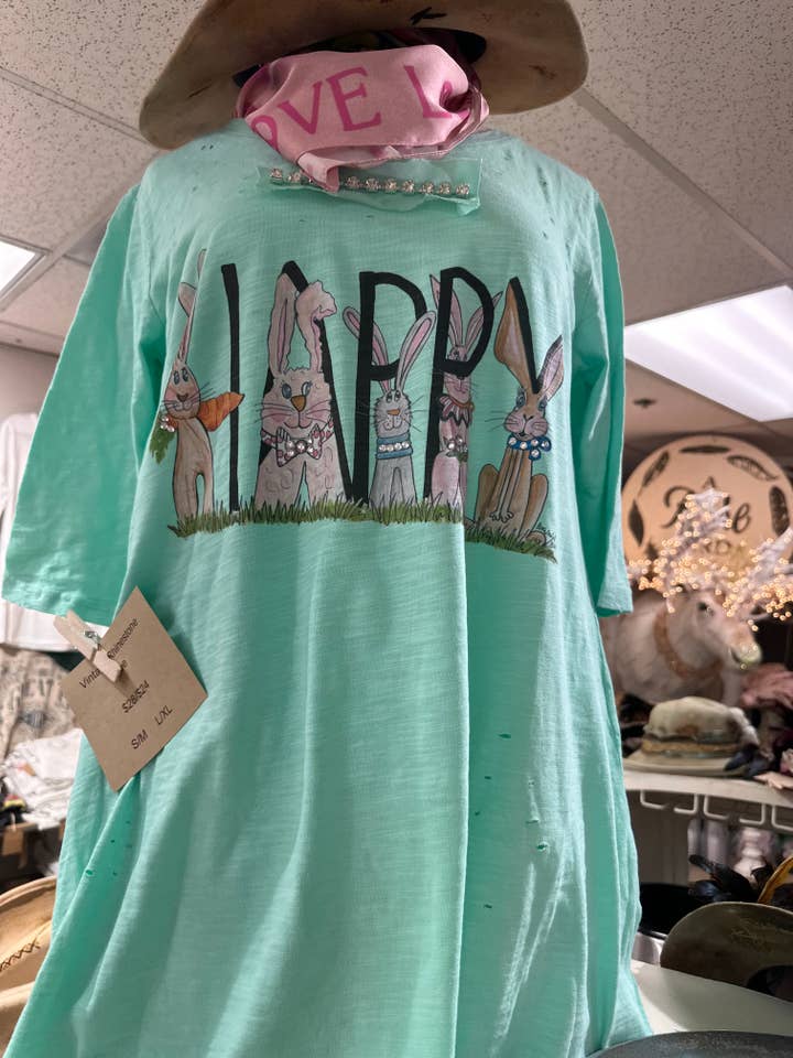 A Rare Bird Shop - Wholesale Screen Printed T-Shirt - Women's - Happy Bunny Tattered Tee