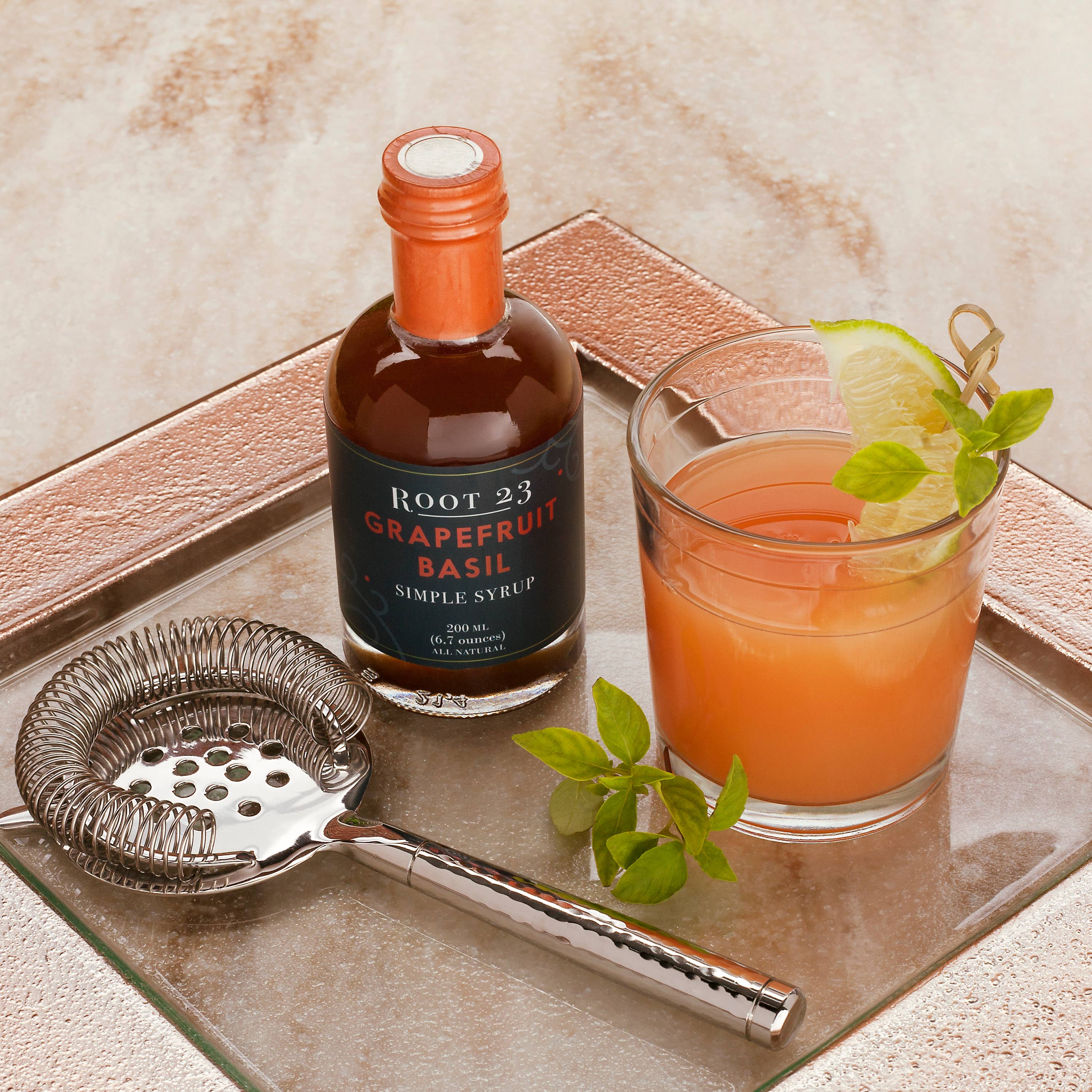 ROOT 23 - Wholesale Cocktail Mix/Syrup - Grapefruit Basil Simple Syrup2