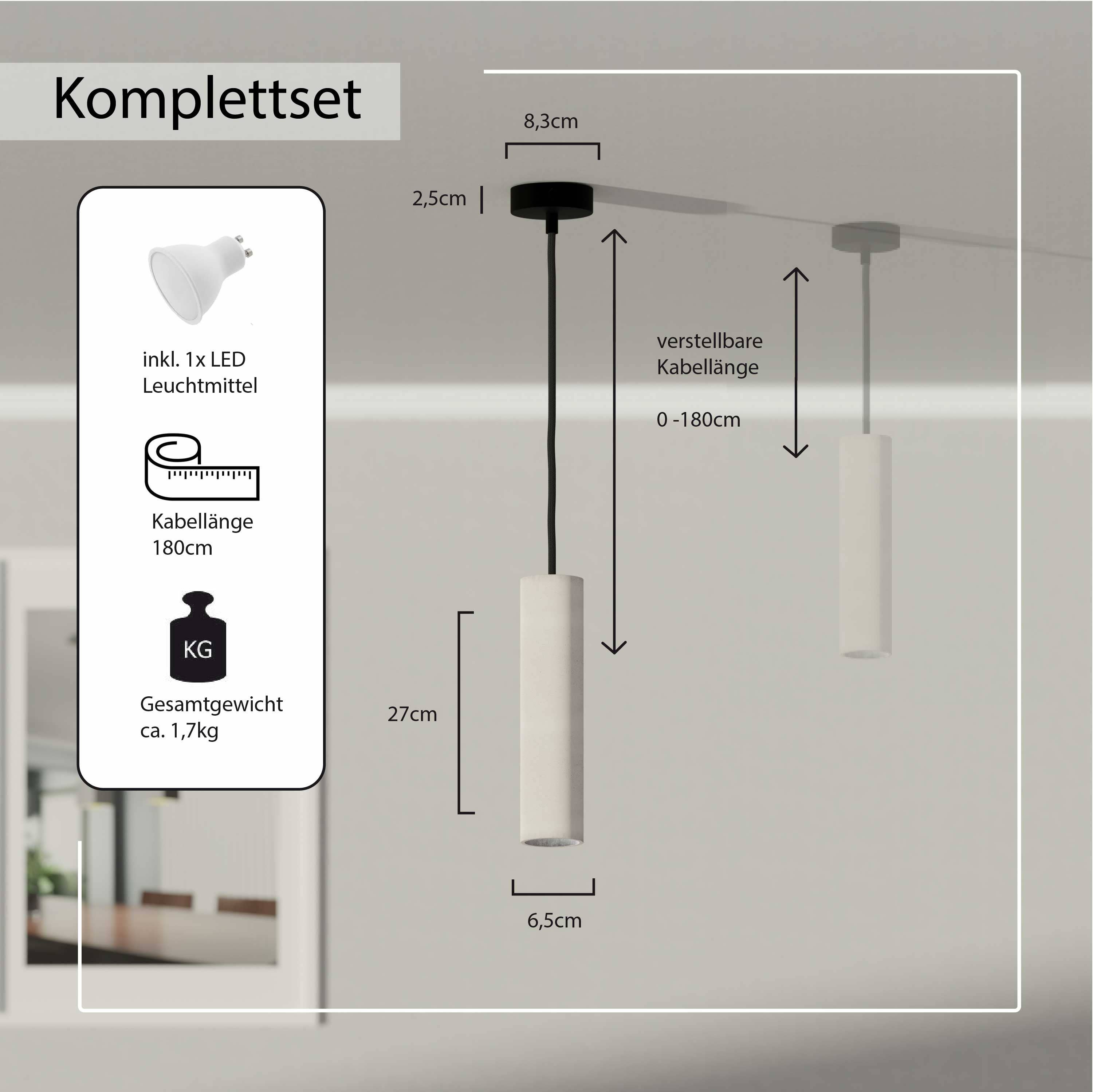 TIVENDIS - Wholesale Chandelier/Hanging Light - Hanging lamp “Nara27" concrete lamp GU10 silver6