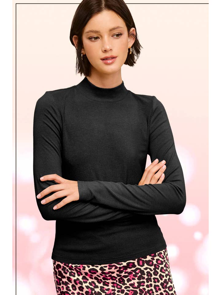 La Miel - Wholesale Knit Top - Women's - MCT7699-Stretchy Ribbed Long Sleeve Mock Neck Basic Top26