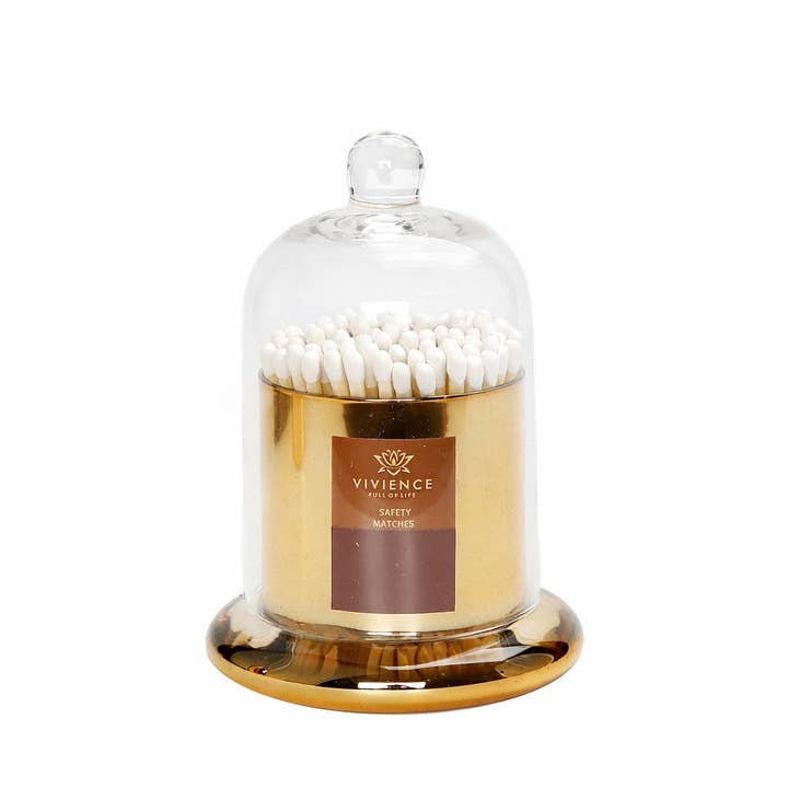 Tændstikholder i glas med guld/smøg base for engroshandel hos VIVIENCE
