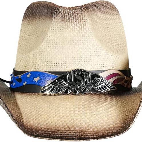 grinderPUNCH - Wholesale Cowboy Hat - Unisex - Western Outback Cowboy Hat Men's Women's Style Classic Straw Western Cowgirl Hat (White)1