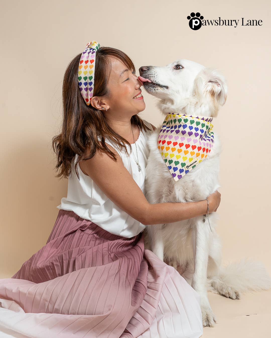 Pawsbury Lane – wholesale Pet bandana – Dog – Matching Pet and Owner: Headband and Bandana - Love in Color1