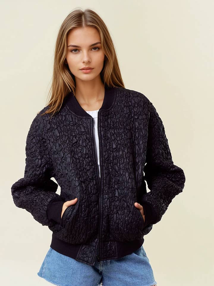 Gewatteerd bomberjack met popcornzak - 10634J voor wholesale door Doe and Rae