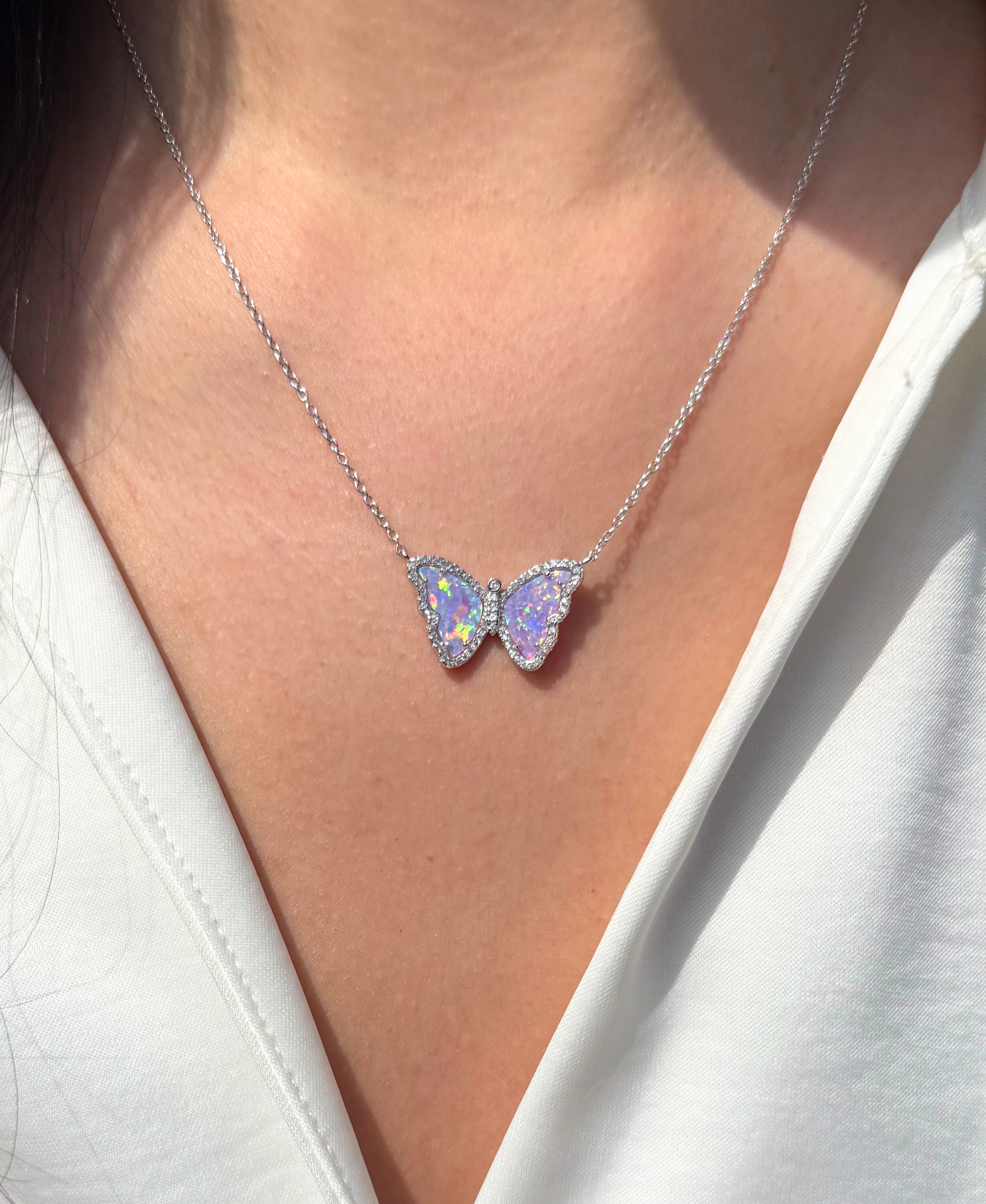 Kamaria Jewelry - Wholesale Pendant/Charm Necklace - Opal Butterfly Necklace With Crystals64