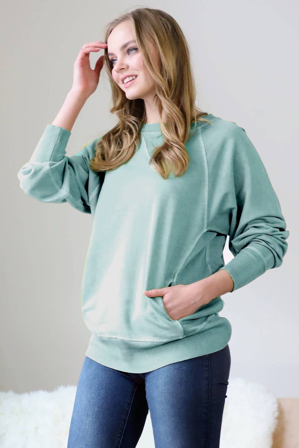 42POPS - Wholesale Sweatshirt - Women's - ',,,, Washed French Terry Pullover With Side Pockets30