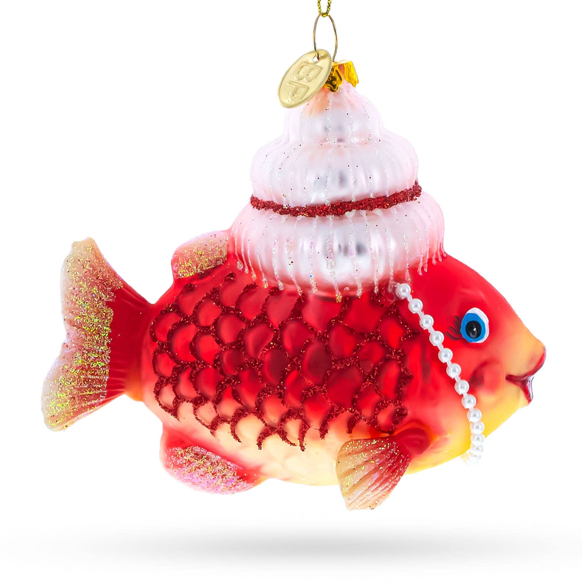 BestPysanky - Wholesale Ornament - Grandma Fish in Santa Hat Glass Ornament1