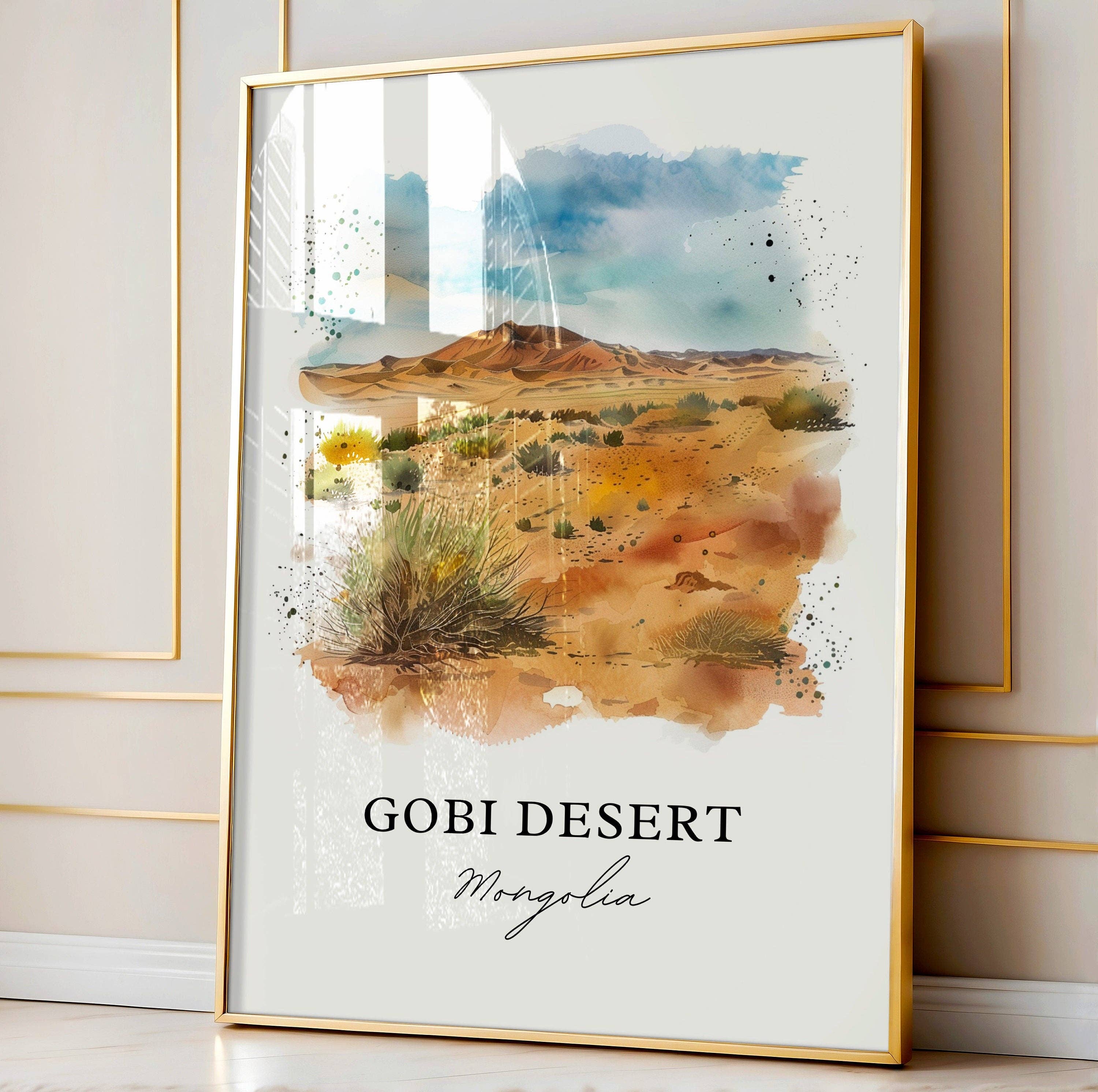 Premium Travel Art - Wholesale Art Print - Gobi Desert Wall Art, Gobi Desert Print, Mongolia Watercolor, Gobi Desert Gift,3
