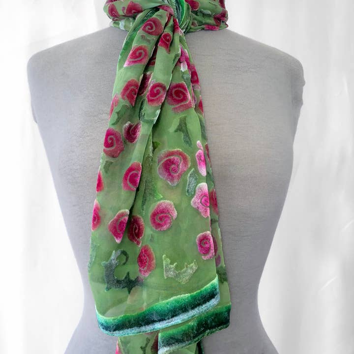 Sherit Levin Textiles - Venta al por mayor Bufanda - Mujer - Bufanda de terciopelo de seda Devoré con rosas