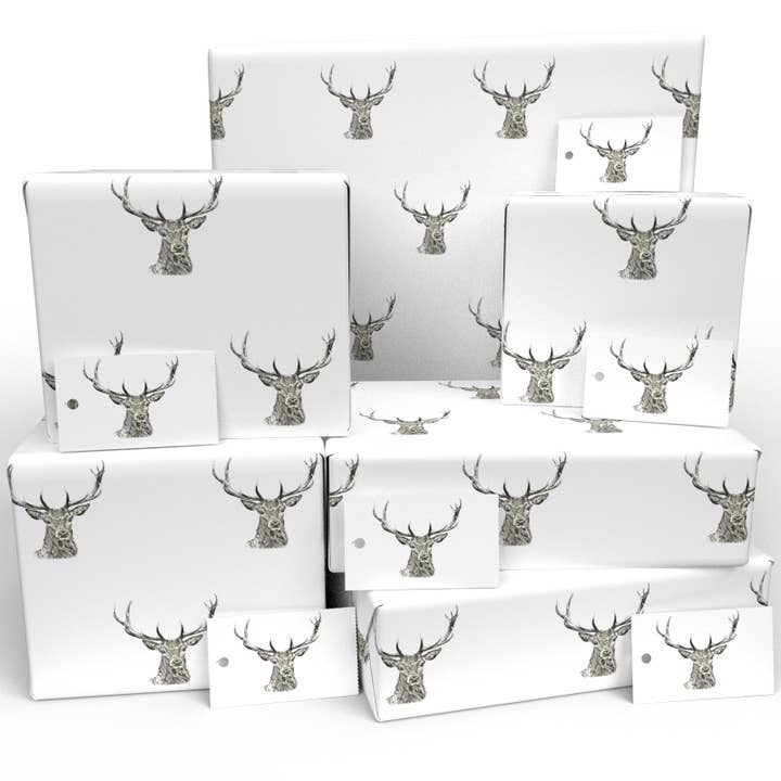 Black & White Stags Wrapping Paper • ECO Friendly • UK Made and other Purchase wholesale eco friendly. Free returns & net 60 terms on Faire trending on Faire.
