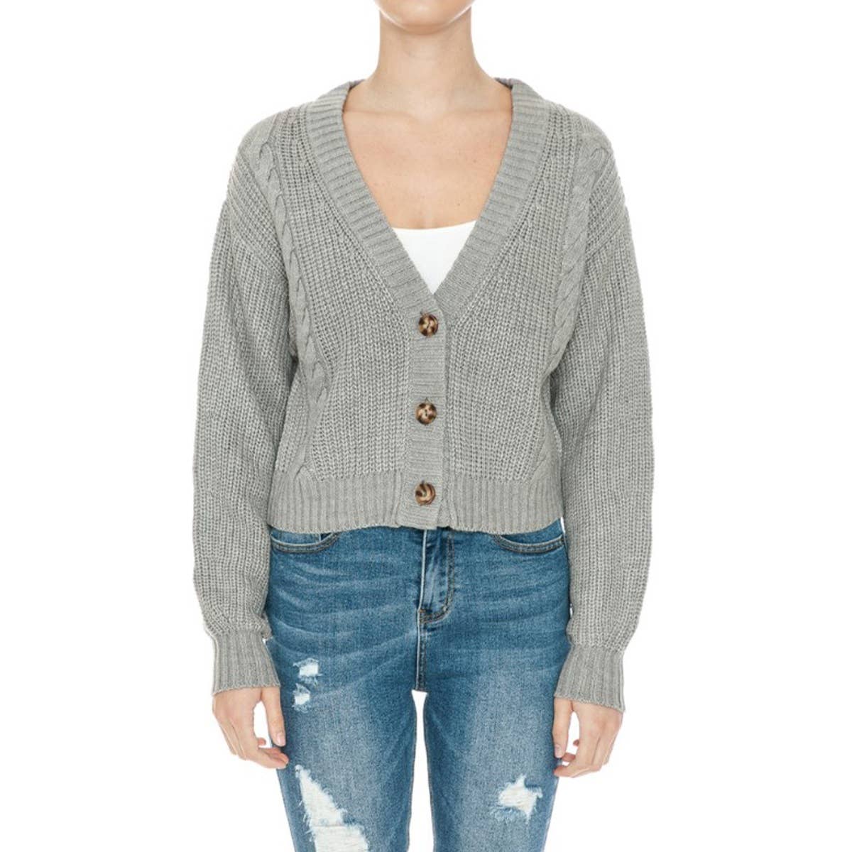 UP CLOTHING – wholesale Cardigan – Women’s – V Neck Cable Knit Crop Sweater Cardigan0