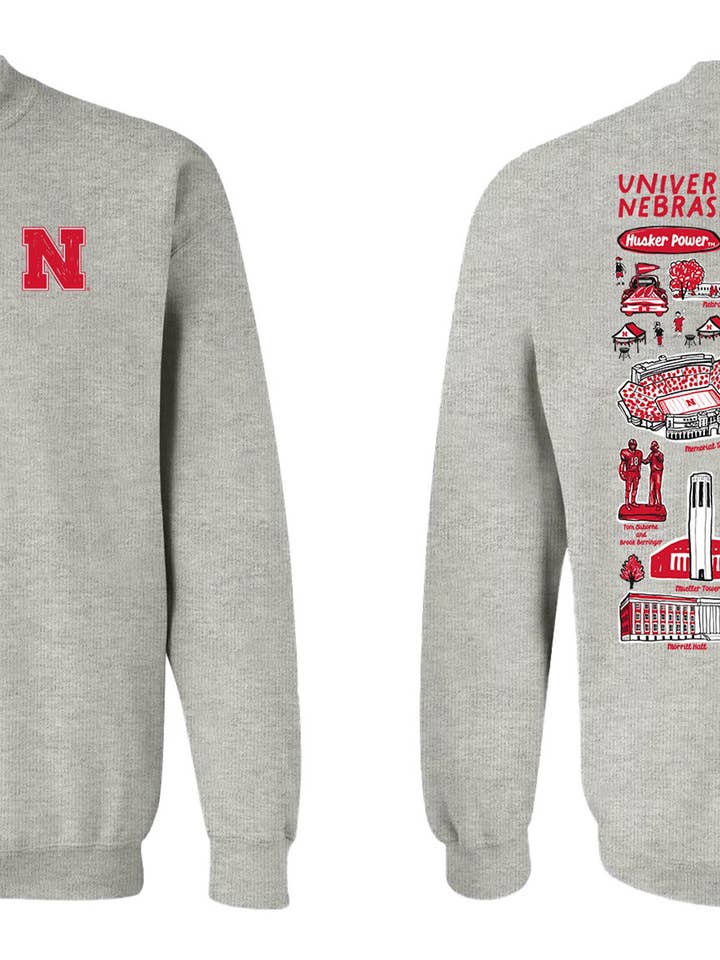 Vive La Fete - Wholesale Graphic Sweatshirt - Women's - University of Nebraska Huskers Hand Sketched Vive La Fete Impressions Red Crew Neck Sweatshirt for Women5