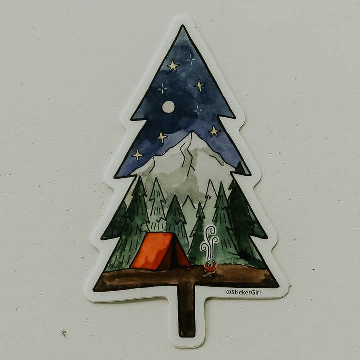 Tree Night Camping Vinyl Sticker for wholesale by Sticker Girl