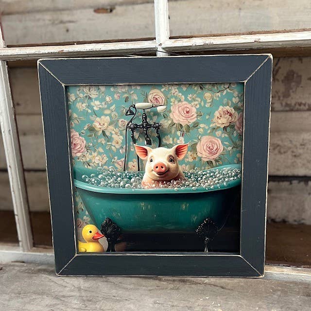 JanMichaels Art & Home - Wholesale Wall Sign - HMK305L Victorian Pig in Tub