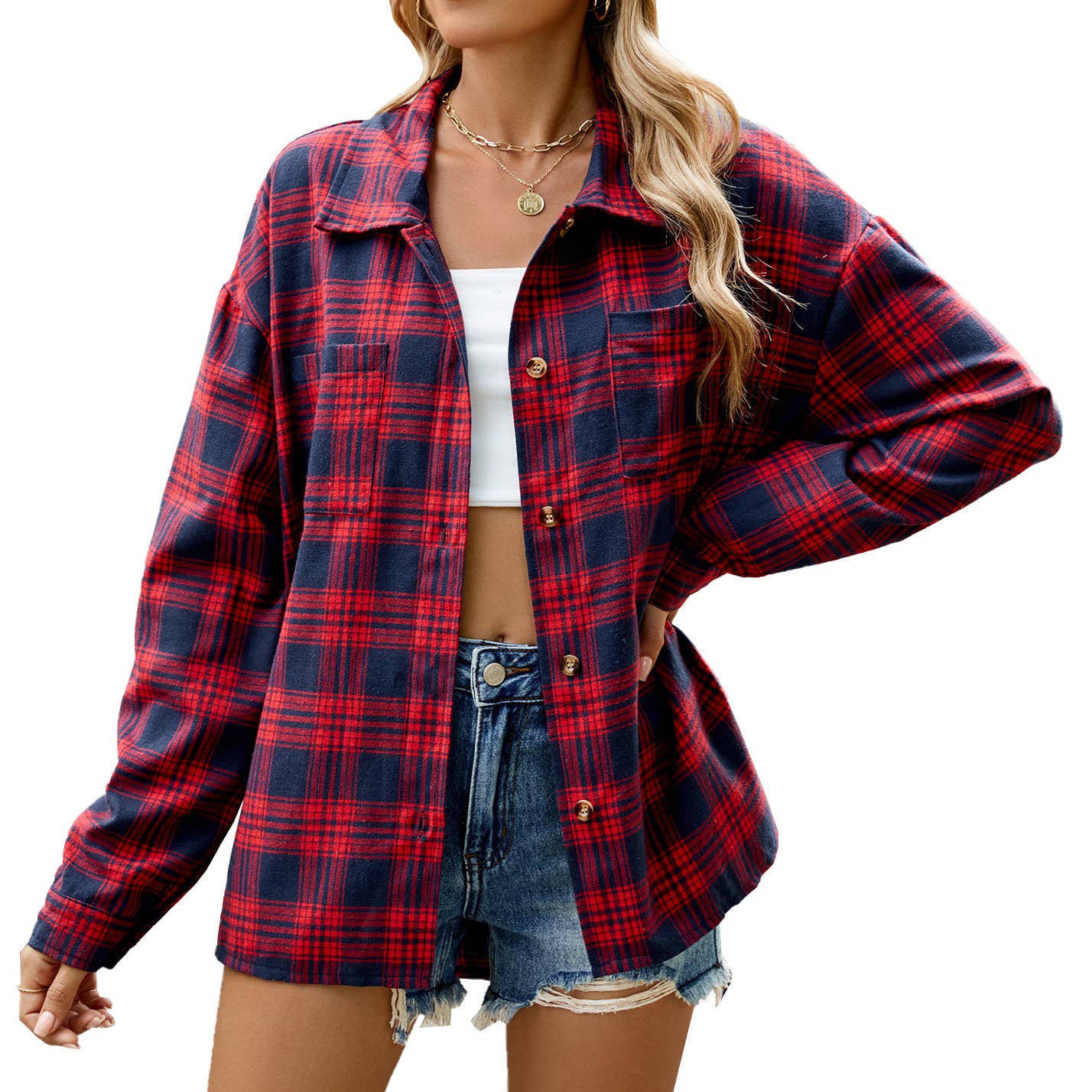 Rosa Clothing - Wholesale Shirt Jacket/Shacket - Women's - Rylor oversized plaid shirt25