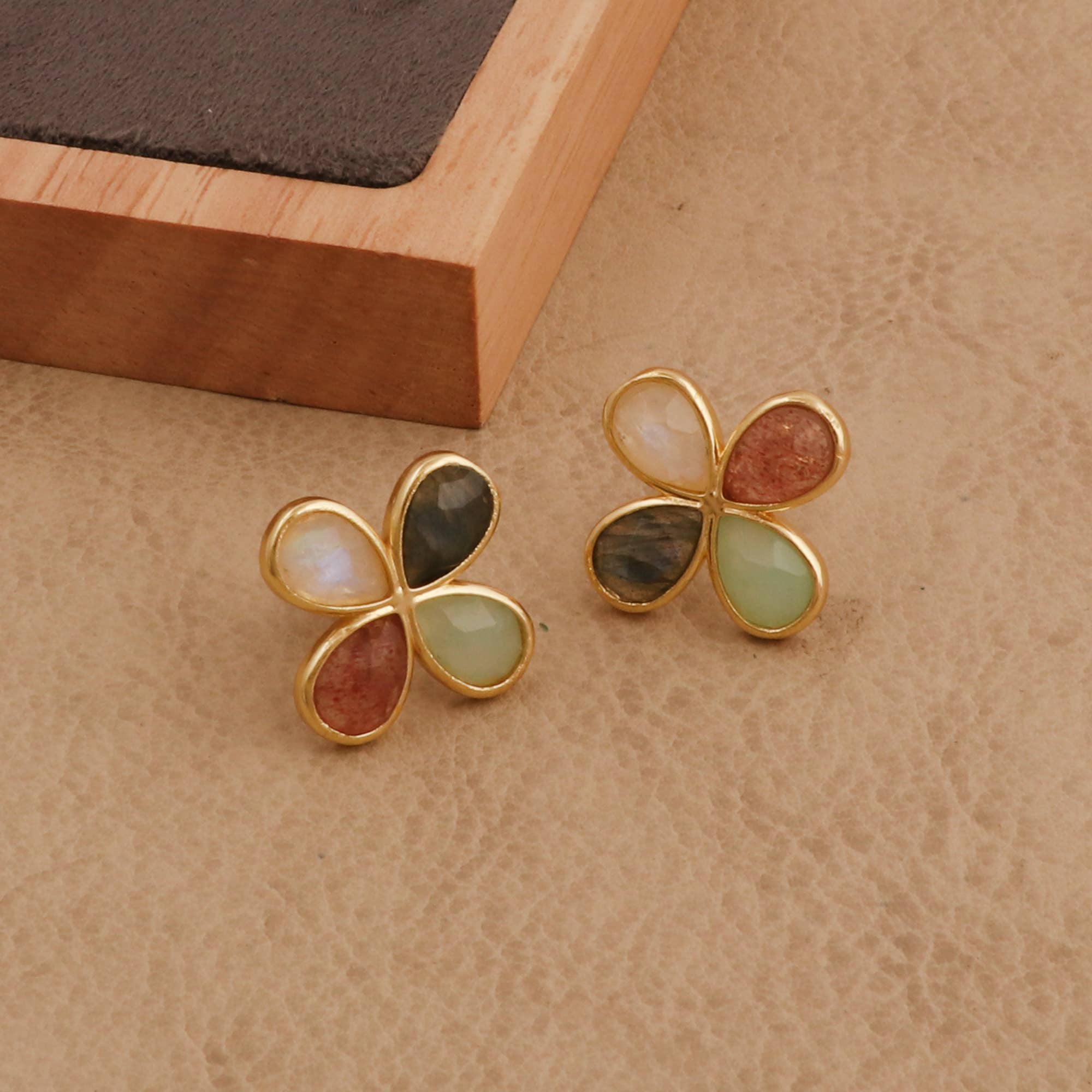 El Joyero - Wholesale Stud/Post Earrings - Multi Stone Teardrop Stud Gemstone Clover Handmade Earrings 2