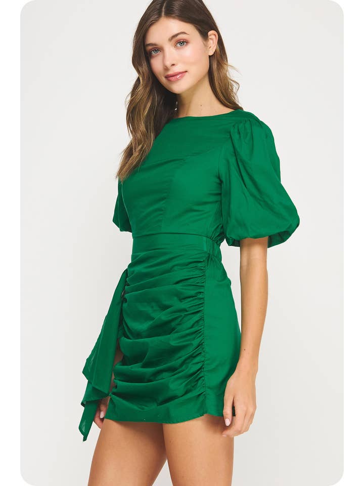 Strut & Bolt - Wholesale Dress - Women's - Ruched Short Puff Sleeve Voile Mini Dress5