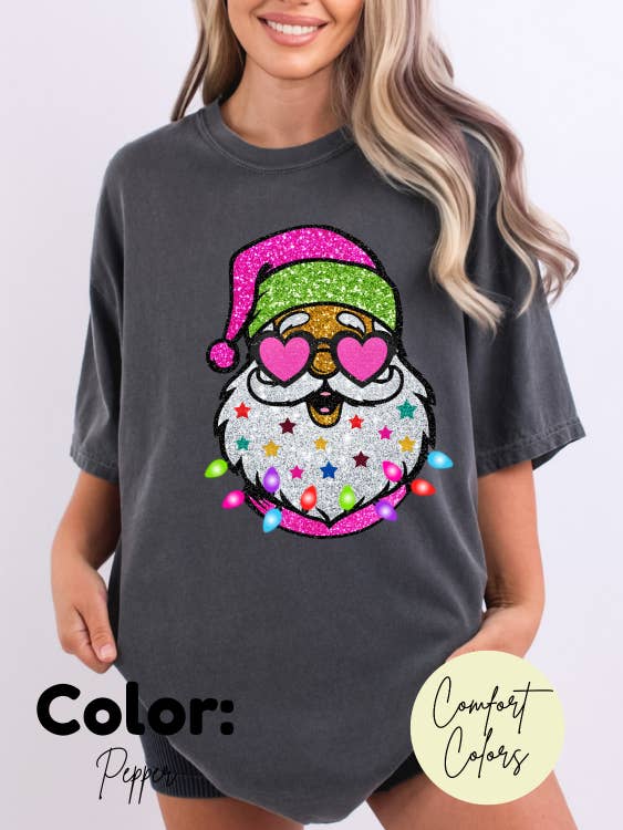 MVP Tee Shop Wholesale - Wholesale T-Shirt (Graphic) - Women's - Glitter Santa (faux, not real) Comfort Colors Unisex Tee