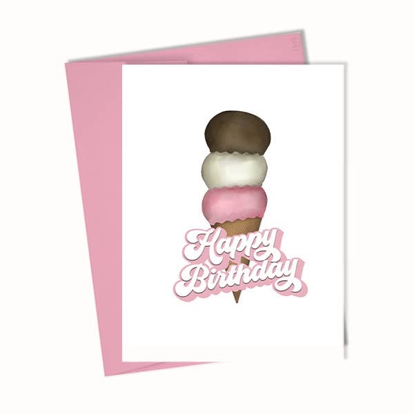 Happy Birthday, Cute Ice Cream Cone Whimsy Greeting Card for wholesale by Blue Stationery