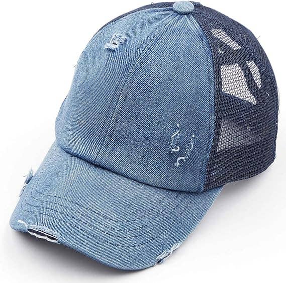 Funky Junque – Großhandel Ponytail-Cap – Damen – Criss Cross Ponycap - Denim/Navy1