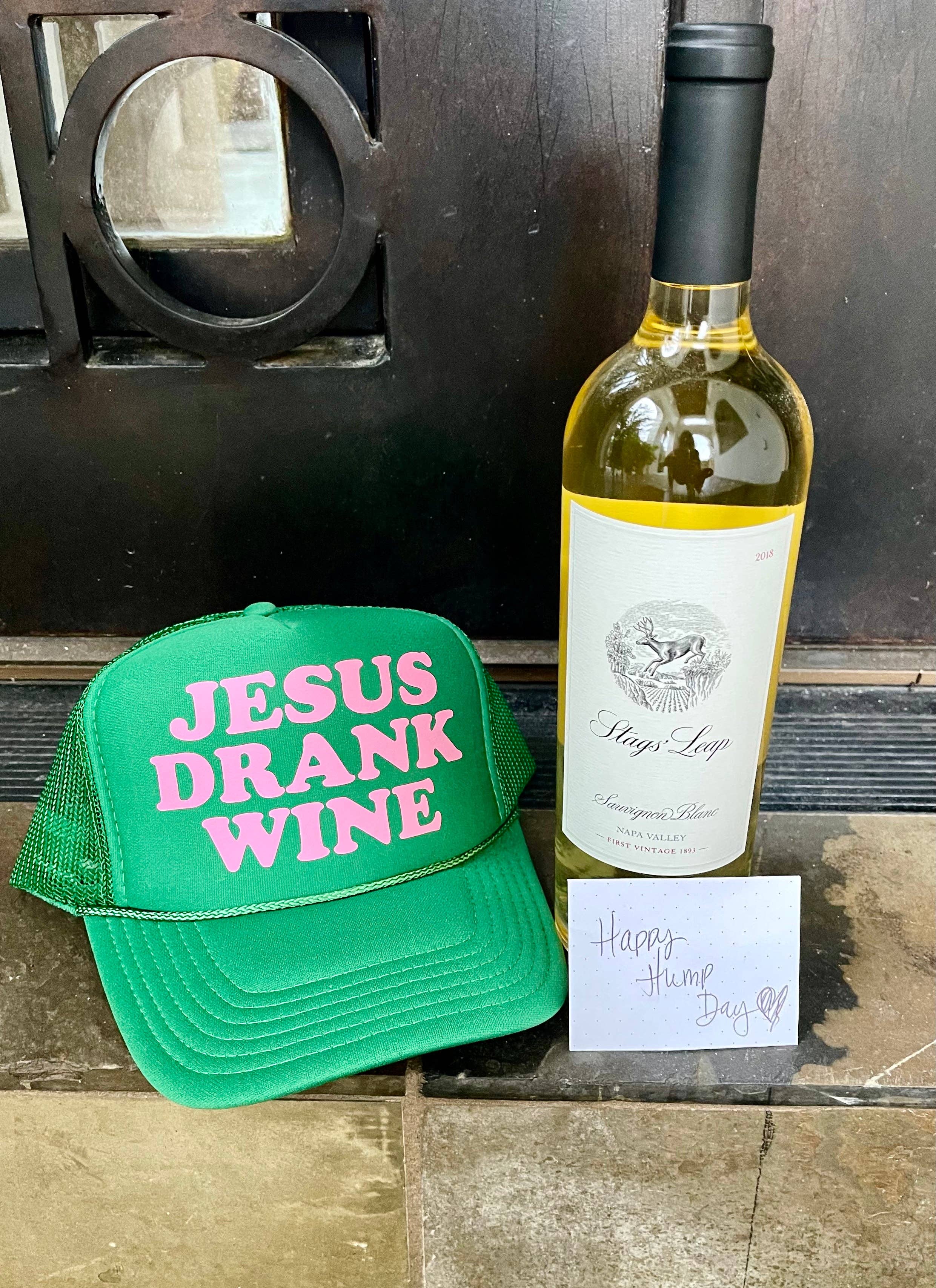 Littlebrightbird - Wholesale Trucker Hat - Women's - Jesus Drank Wine Green Trucker1