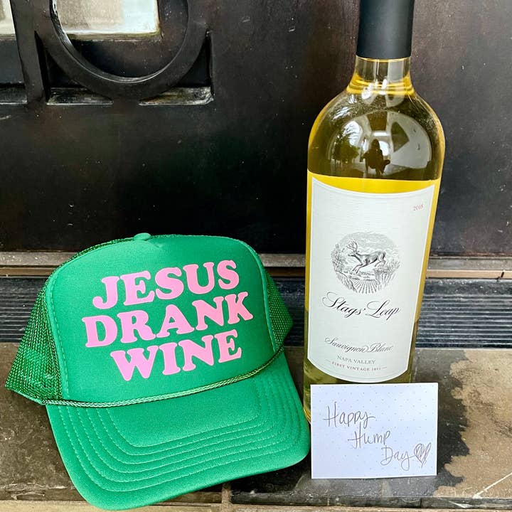 Littlebrightbird - Wholesale Trucker Hat - Women's - Jesus Drank Wine Green Trucker1