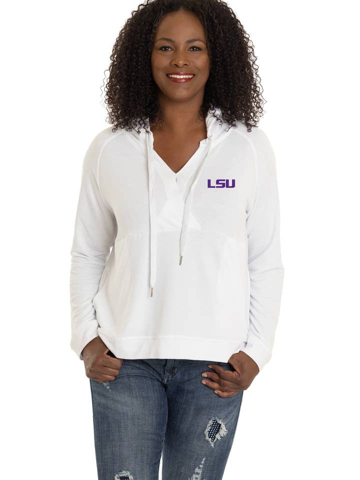 LSU Tigers Christine Cross Front Hoodie for wholesale by Flying Colors Apparel
