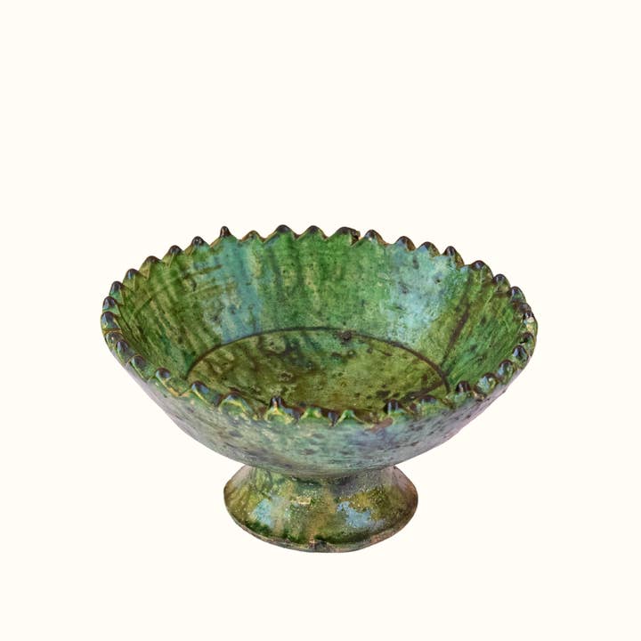 Maison Berber - Wholesale Decorative Plate/Dish/Bowl - Tamegroute Green Glazed Pedestal Bowl - 4 Sizes