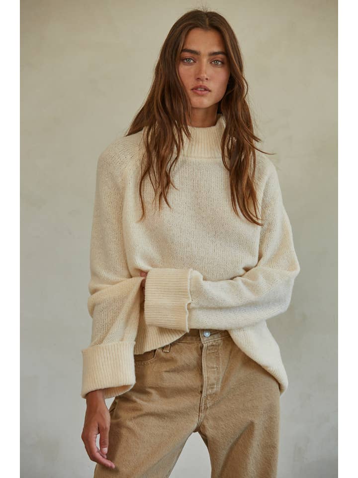 By Together - Wholesale Knit Sweater - Women's - W1043 | Knit High Neck Raglan Long Sleeve Sweater Top