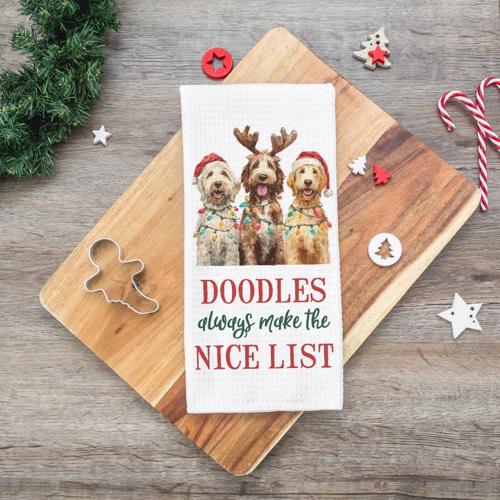 Canary Road - Vente Torchons - Chien de Noël Doodle Liste des gentils Torchons de cuisine Fête des animaux1