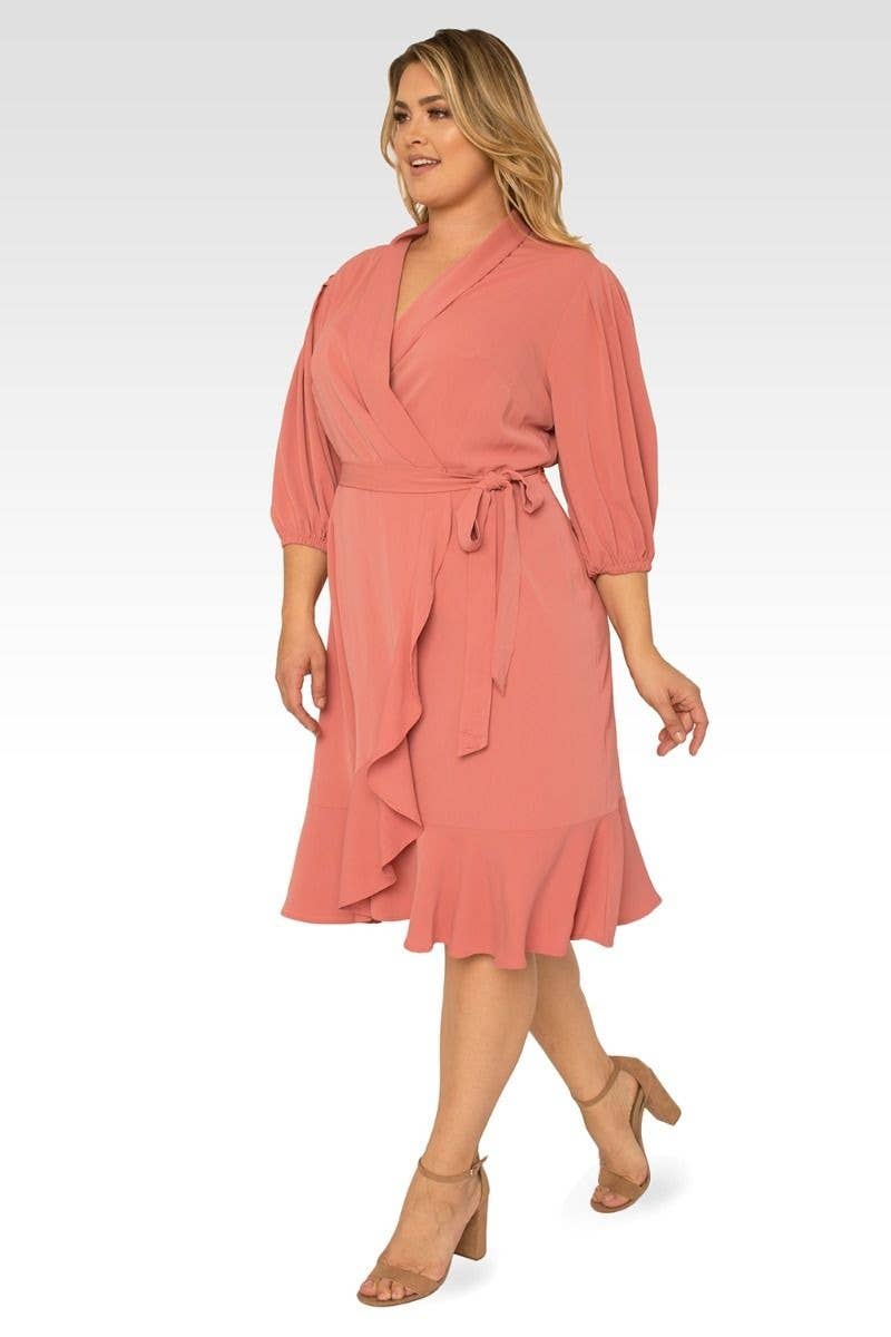 Standards & Practices - Vente Robe – femme - Robe midi double en georgette rose poudré grande taille pour femmes2