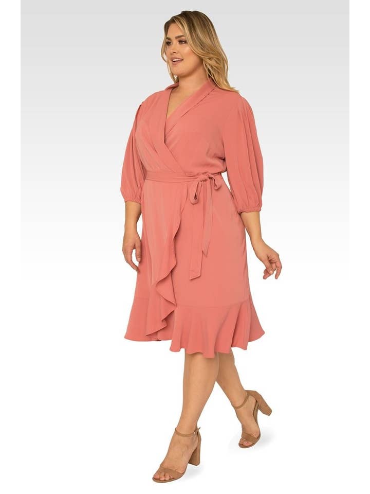 Standards & Practices - Wholesale Dress - Women's - Women's Plus Size Double Georgette Dusty Pink Midi Dress2