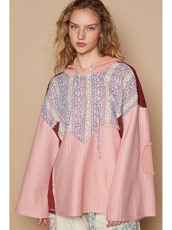 Pol Clothing - Wholesale Hoodie - Women's - Floral print contrast long sleeve french terry top SALE