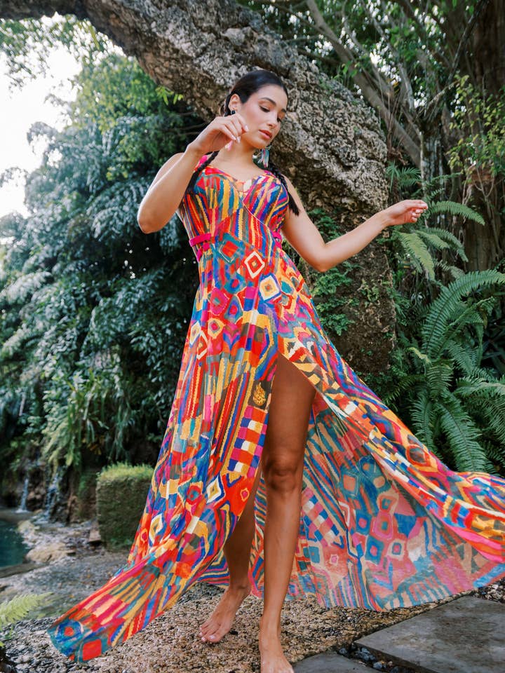 Robe longue en maille imprimée Cuzco pour la vente par Carol Coelho Intimates