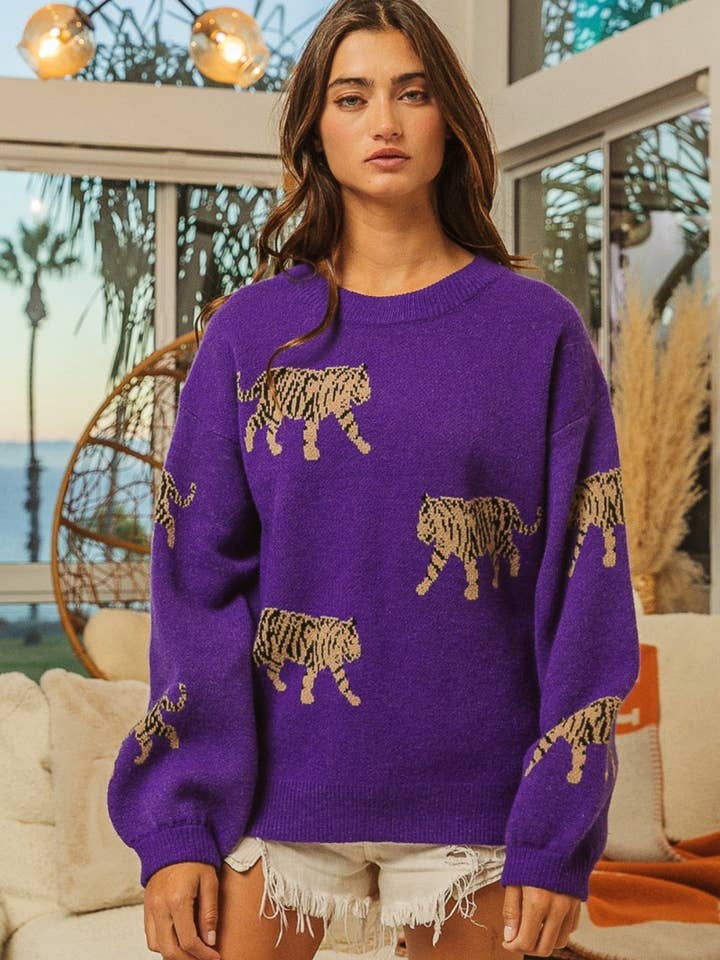 VIOLET BiBi Tiger Pattern Long Sleeve Sweater for wholesale on Faire4