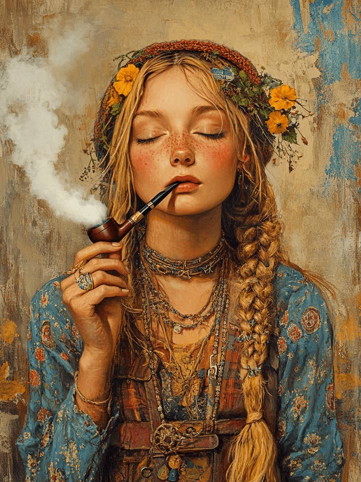 Young Hippie Smoking - Marijuana Wall Art Prints – 8″x10″ Artwork for 11″x14″ Frame for wholesale by Mowbi